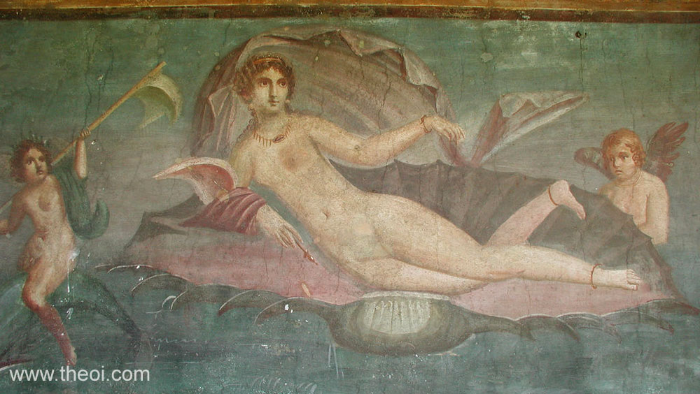 Birth of Venus (Aphrodite) with Cupid (Eros) & a Nereid | Roman fresco Pompeii