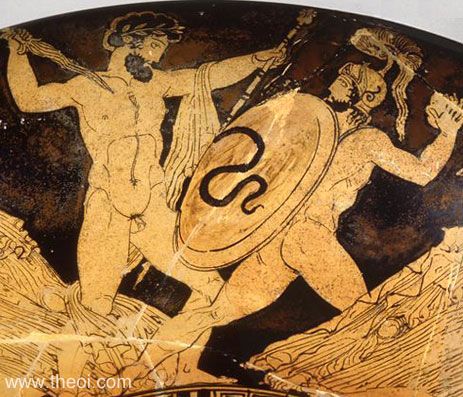 Zeus & Porphyrion | Attic red figure vase painting