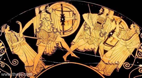 Duel of Paris & Menelaus | Attic red figure vase painting