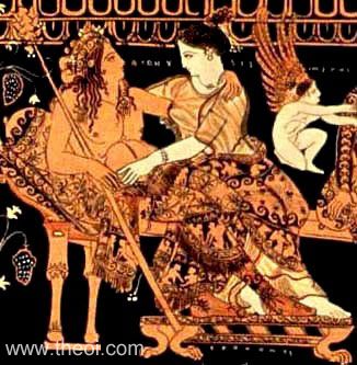 Dionysus & Ariadne at a tragedy play | Greek vase, Athenian red figure volute krater