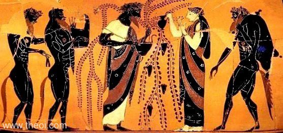 Dionysus, Ariadne & Satyrs - Ancient Greek Vase Painting
