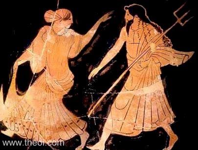 Poseidon & Amymone | Attic red figure vase painting