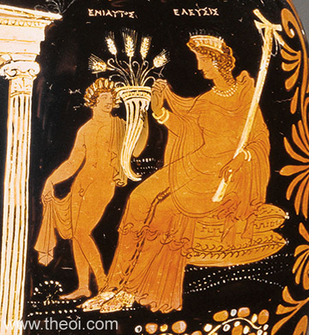 Eleusinian Demeter with torch & Plutus with cornucopia | Greek vase, Apulianr red figure loutrophoros
