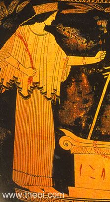 Demeter, goddess of agriculture, holding grain | Greek vase, Athenian red figure volute krater