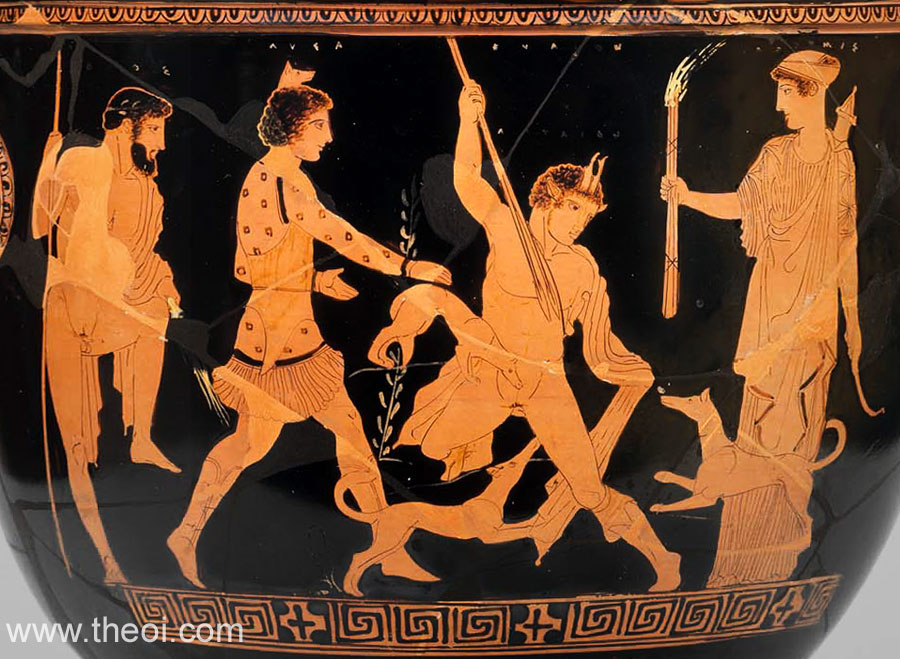 Death of Actaeon, withArtemis & Lyssa | Greek vase, Athenian red figure bell krater