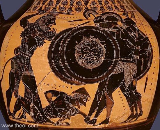 Heracles & Geryon | Attic black figure vase painting