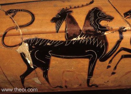 Chimera, lion-goat-serpent beast | Greek vase, Athenian black figure kylix