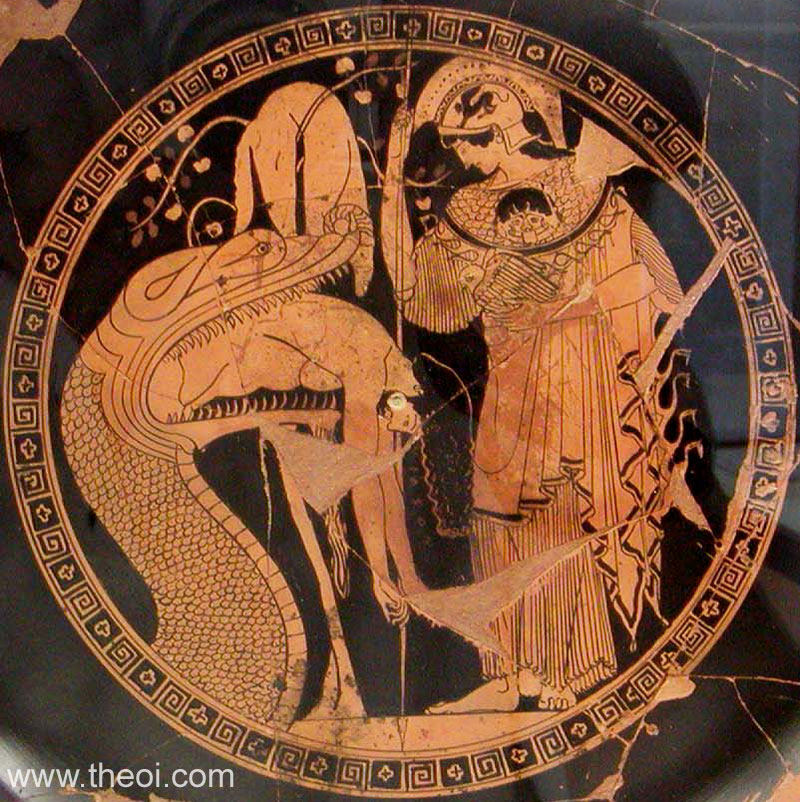 Jason disgorged by the Dragon, with Athena | Greek vase, Athenian red figure kylix