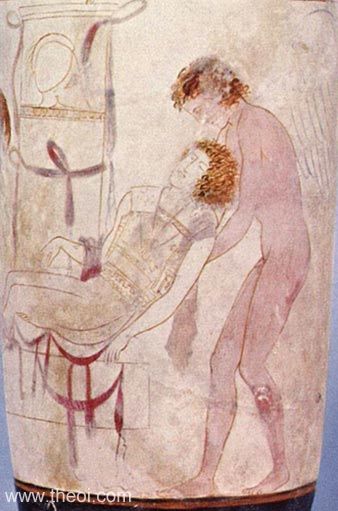 Hypnos & Body of Sarpedon | Attic red figure vase painting