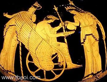 Triptolemus, the winged chariot, Demeter & Persephone | Greek vase, Athenian red figure hydria
