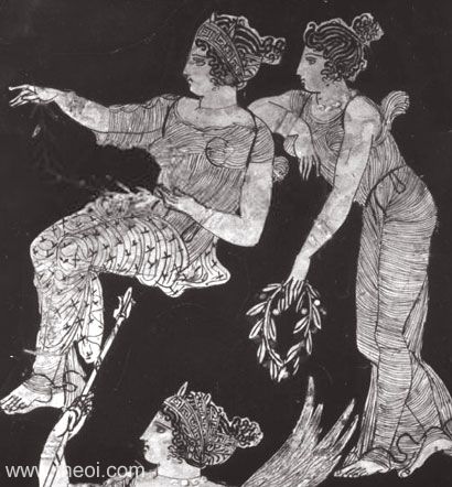 Nemesis and Eutychia | Athenian red-figure hydria C5th B.C. | Badisches Landesmuseum Karlsruhe