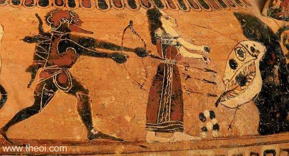 Heracles, Hesione & Cetus | Corinthian black figure vase painting