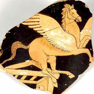 Pegasus the winged horse at the spring of Pirene | Greek vase, Apulian red figure krater