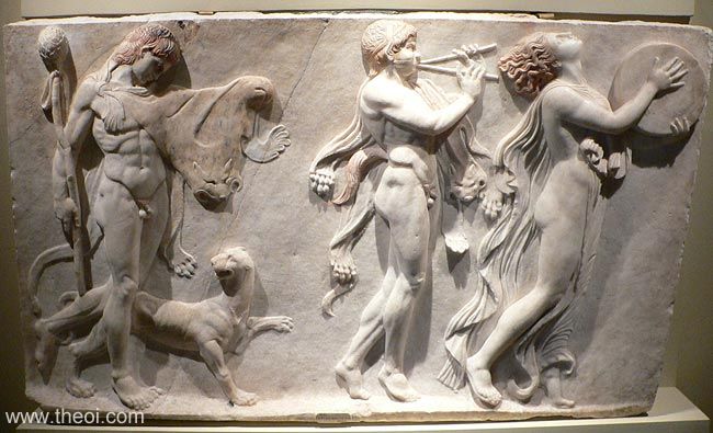 Dionysus, Satyr and Bacchante | Greco-Roman marble bas relief from Rome C1st A.D. | British Museum, London