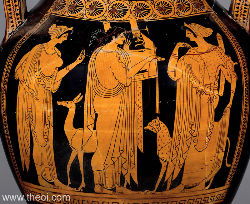 Leto, Apollo & Artemis | Attic red figure vase painting