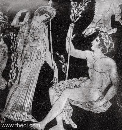 Leto & Apollo | Attic red figure vase painting