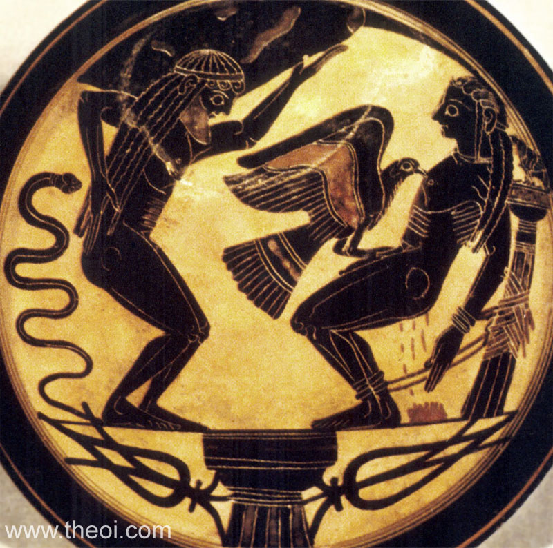The Titans Atlas & Prometheus | Laconian black figure amphoriskos C6th B.C. | Vatican City Museums