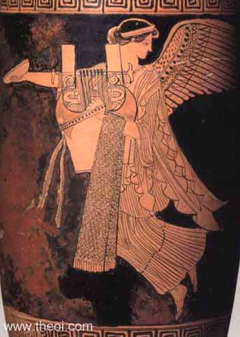 Nike Muse, goddess of musical victory, with lyre | Greek vase, Athenian red figure lekythos