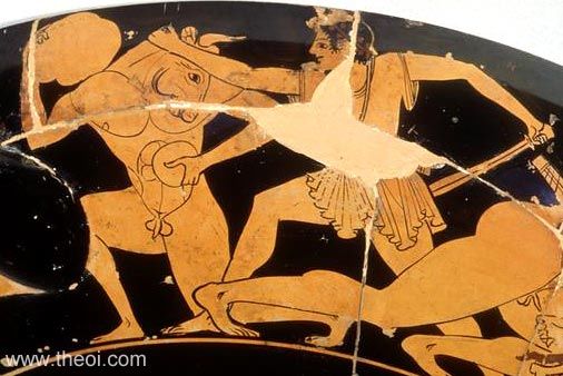 Theseus & Minotaur | Attic red figure vase painting