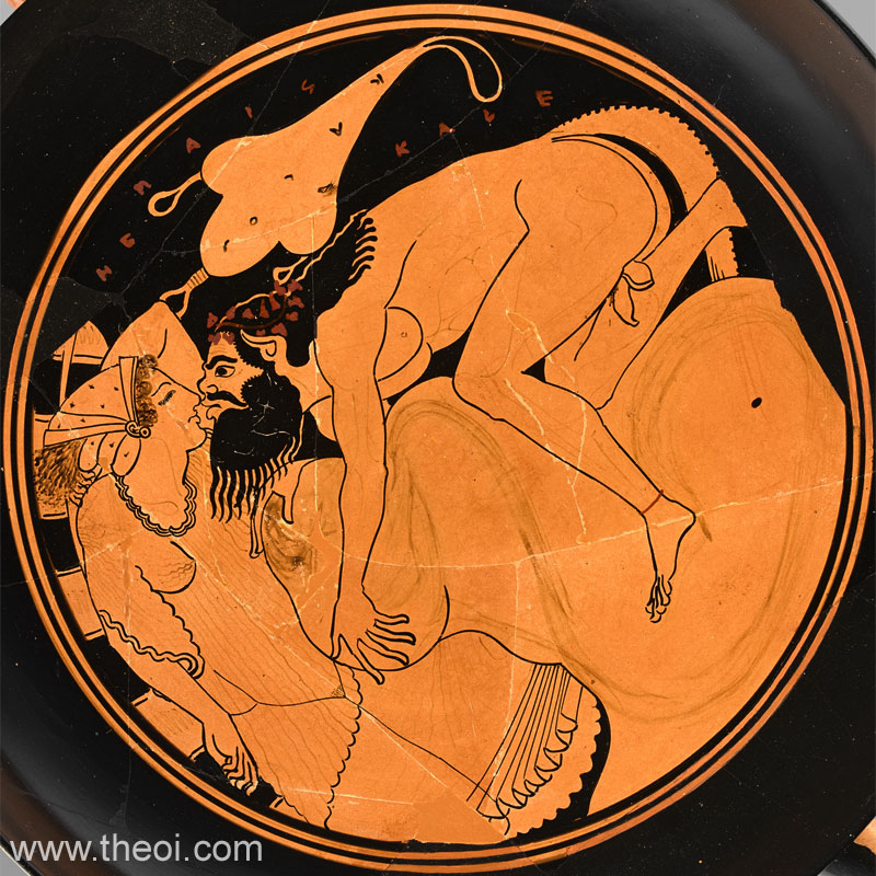 Satyr & Sleeping Nymph | Attic red figure vase painting