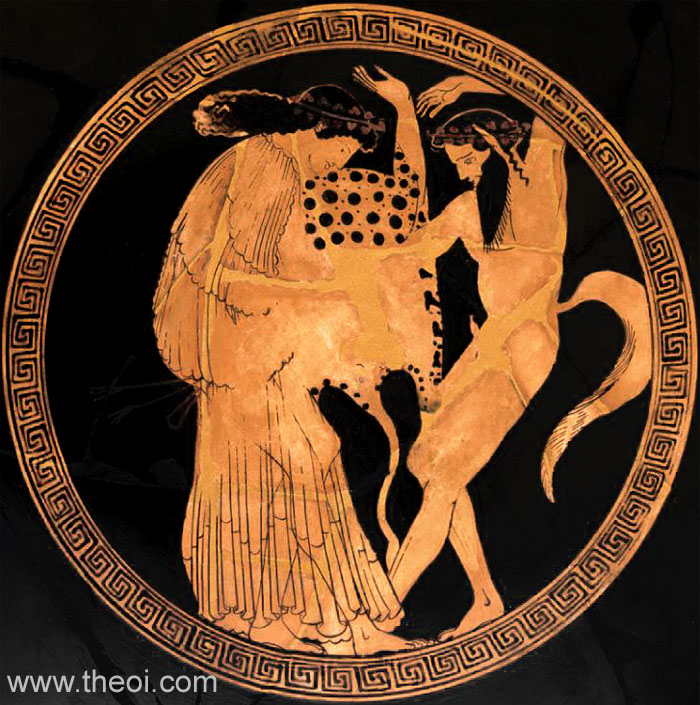 Maenad & Satyr | Attic red figure vase painting