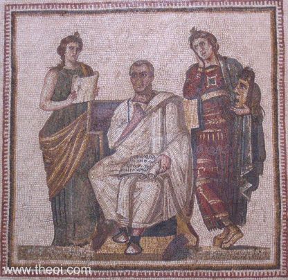 Virgil and the Muses Clio and Melpomene | Greco-Roman mosaic A.D. | Bardo National Museum, Tunis