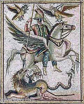Bellerophon riding Pegasus, & the Chimera | Roman mosaic from Palmyra C3rd A.D.