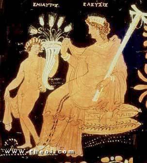 Demeter, goddess of agriculture, & Plutus | Apulian red figure loutrophoros C4th B.C. | J. Paul Getty Museum, Malibu