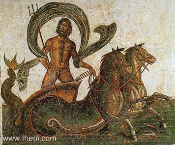 Hippocamp-drawn chariot of Poseidon | Roman mosaic C3rd A.D. | Sousse Museum