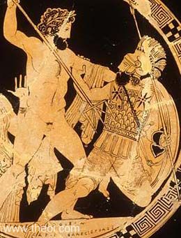 Poseidon & the giant Polybotes | Athenian red figure kylix C5th B.C. | Antikenmuseen, Berlin