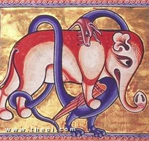 Indian dragon & elephant, Aberdeen Bestiary manuscript c. 1200, Aberdeen University Library 