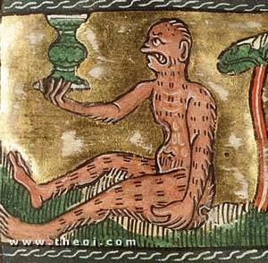 Libyan satyr | Der Naturen Bloeme manuscript (1350) | National Library of the Netherlands