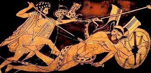 Dionysus battling a Giant | Athenian kyathos