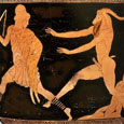 Pan chasing shepherd | Greek vase painting
