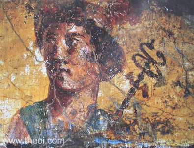 Portrait of Hermes-Mercury | Greco-Roman fresco from Pompeii C1st A.D. | Naples National Archaeological Museum