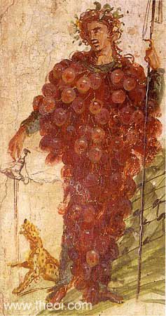 Dionysus wearing robe of grapes | Greco-Roman fresco from Pompeii C1st A.D. | Naples National Archaeological Museum