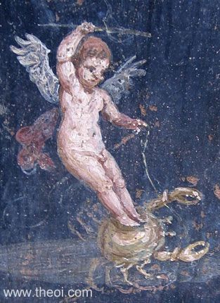 Eros-Cupid riding crab | Greco-Roman fresco from Pompeii C1st A.D. | Naples National Archaeological Museum