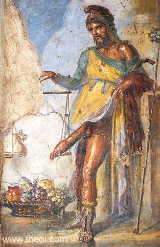 Priapus god of gardens | Roman fresco from Pompeii C1st A.D. | Naples National Archaeological Museum