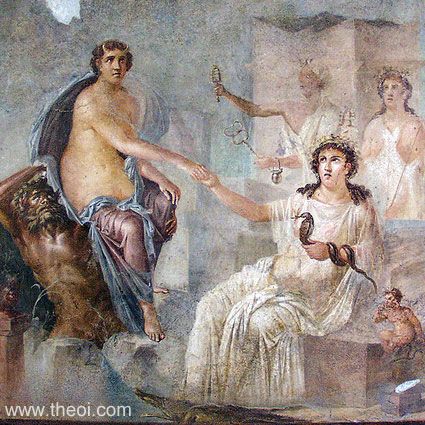 Isis, Harpocrates and the River-God Nile receiving Io in Egypt | Greco-Roman fresco from Pompeii C1st B.C. | Naples National Archaeological Museum