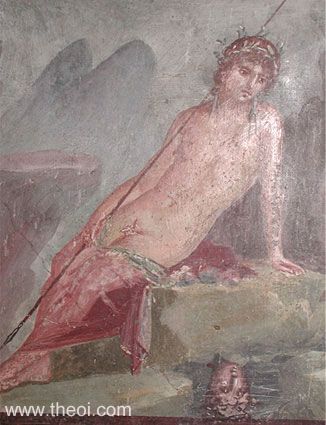 Narcissus | Greco-Roman fresco from Pompeii C1st B.C. | Naples National Archaeological Museum