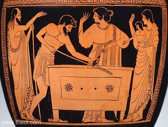 Acrisius, Danae and infant Perseus | Athenian red-figure hydria C5th B.C. | Museum of Fine Arts Boston