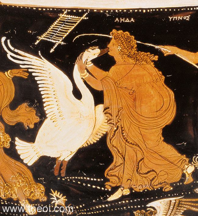 Leda and Zeus as swan | Apulian red-figure loutrophoros C4th B.C. | The J. Paul Getty Museum, Malibu
