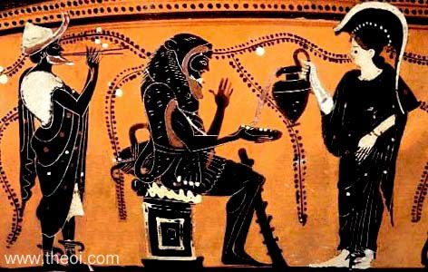 Hermes, Heracles and Athena | Athenian black-figure skyphos C6th B.C. | Mount Holyoke College Art Museum, South Hadley