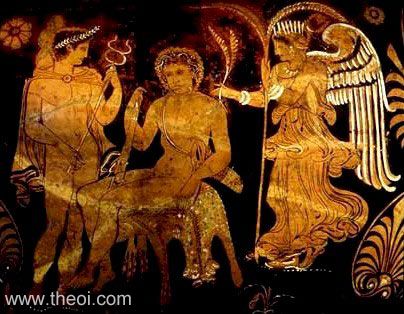 Hermes, Heracles & Nike | Lucanian red figure vase painting