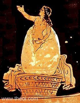 Helen hatching from the egg | Apulian red-figure bell krater C4th B.C. | Bari Provincial Archaeological Museum