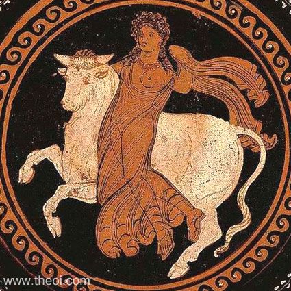 Europa and Zeus as a bull | Apulian red-figure kylix C4th B.C. | Kunsthistorisches Museum, Vienna
