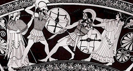 Diomedes & Aeneas | Attic red figure vase painting