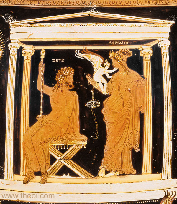 Zeus, Aphrodite and Eros | Apulian red-figure loutrophoros C4th B.C. | The J. Paul Getty Museum, Malibu