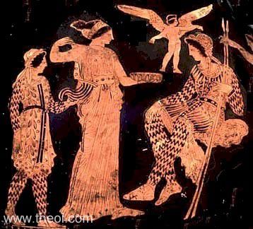 Aeneas, Aphrodite, Eros and Paris | Athenian red-figure pelike C5th B.C. | Harvard Art Museums, Cambridge