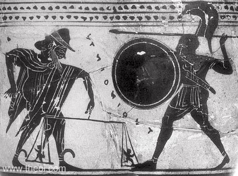 Hermes & Memnon | Attic black figure vase painting